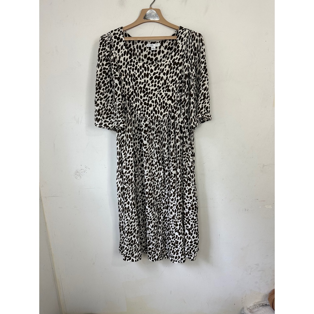 Go Softly Patio Woman Dress 2X Brown White Animal Print Rayon Midi Pockets